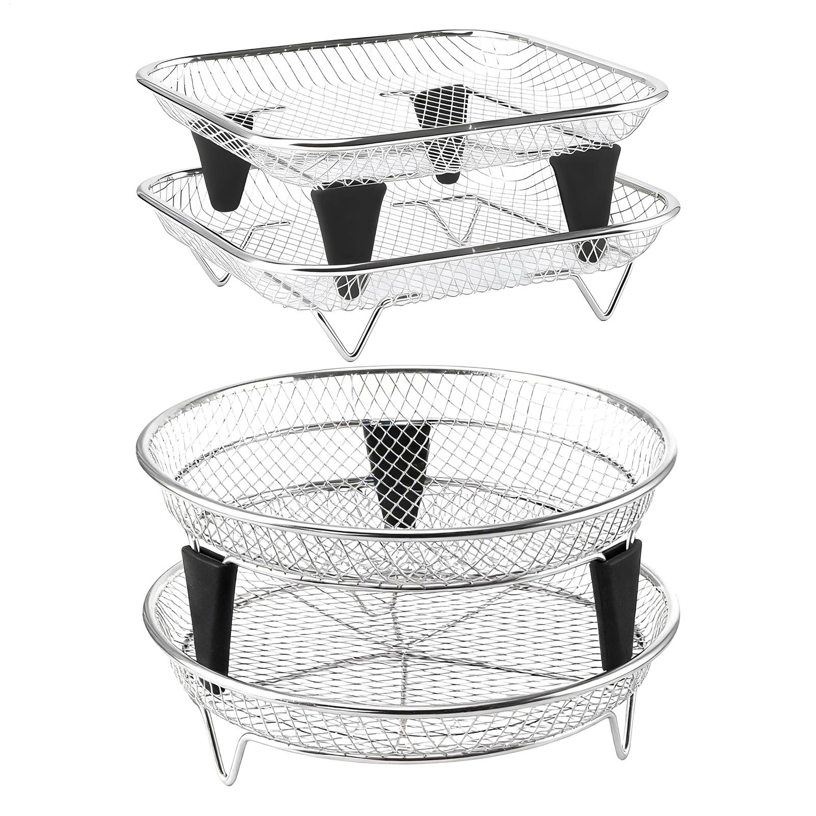 Meal Prep Chef - エアフライヤーバスケット ステンレススチール製スタッカブルトレイ 2ピース エアフライヤーディハイドレーターラック 焼き調理、脱水、食事の準備用