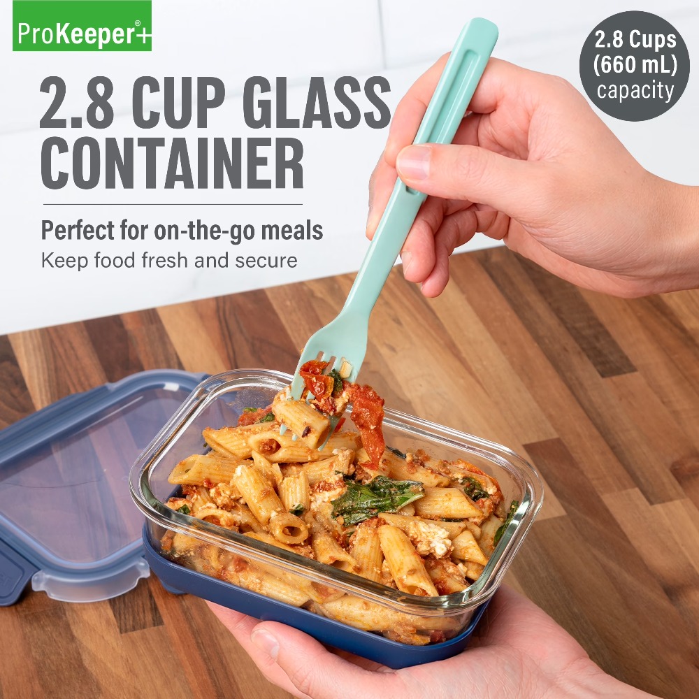 Meal Prep Freezer - 2.8カップガラス製食品保存容器、シリコンベースと気密ロック式蓋付き、キッチンパントリー、冷蔵庫、冷凍庫、食事の準備、整理整頓、弁当箱、持ち運びに最適、残り物、スープ、サラダ、軽食に最適、耐久性あり