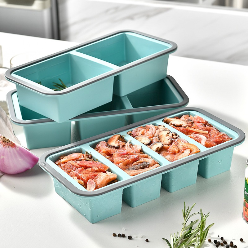 Meal Prep Freezer - 大型アイスキューブ冷凍型 - スープ、ソース、残り物、自家製食事の準備用の蓋付きシリコン冷凍トレイ