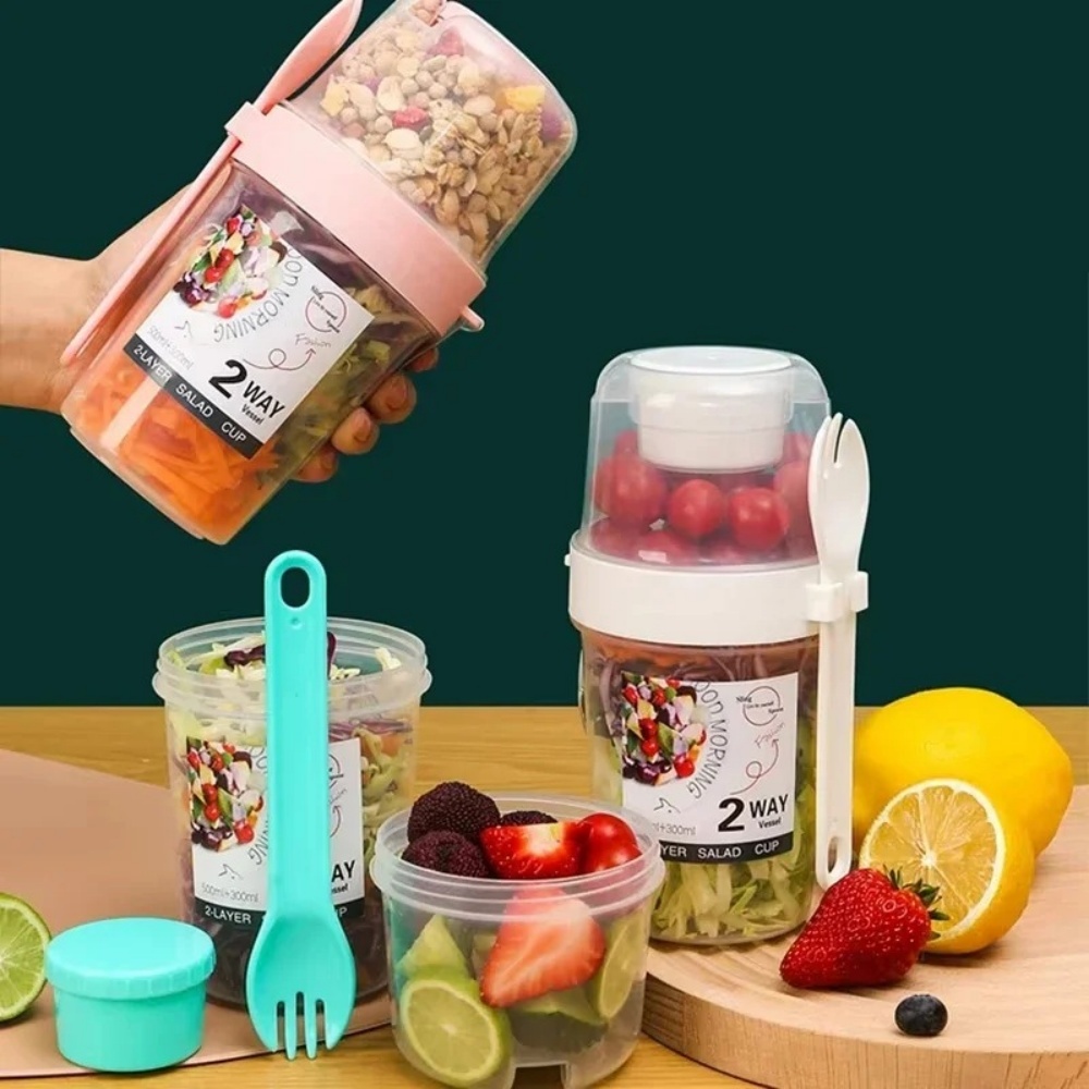 Meal Prep Oatmeal Jars - ポータブルサラダカップ朝食カップ食品分層ヨーグルトシリアルオートミールスナックパフェ容器フルーツボックスカップ蓋付きフォーク