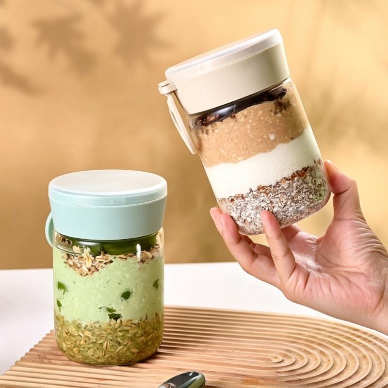 Meal Prep Oatmeal Jars - オーバーナイトオート麦コンテナ 蓋付き 20オンス オーバーナイトオートジャー 2/4パック オートミールカップ