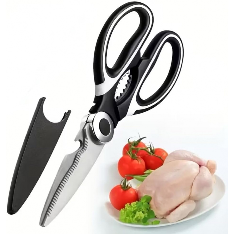 Meal Prep With Chicken - ステンレス鋼キッチンバサミ 多目的鋭利な刃 人間工学に基づいたハンドル 鶏肉、魚、バーベキュー、骨、料理の準備用、ブラック