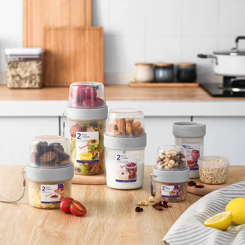 Meal Prep Oatmeal Jars - 朝食用オートミールシリアルナッツヨーグルトサラダカップシール容器セット（フォーク、ソースカップ、蓋、弁当箱、フードテイパー、ボウル、ランチボックス付き）