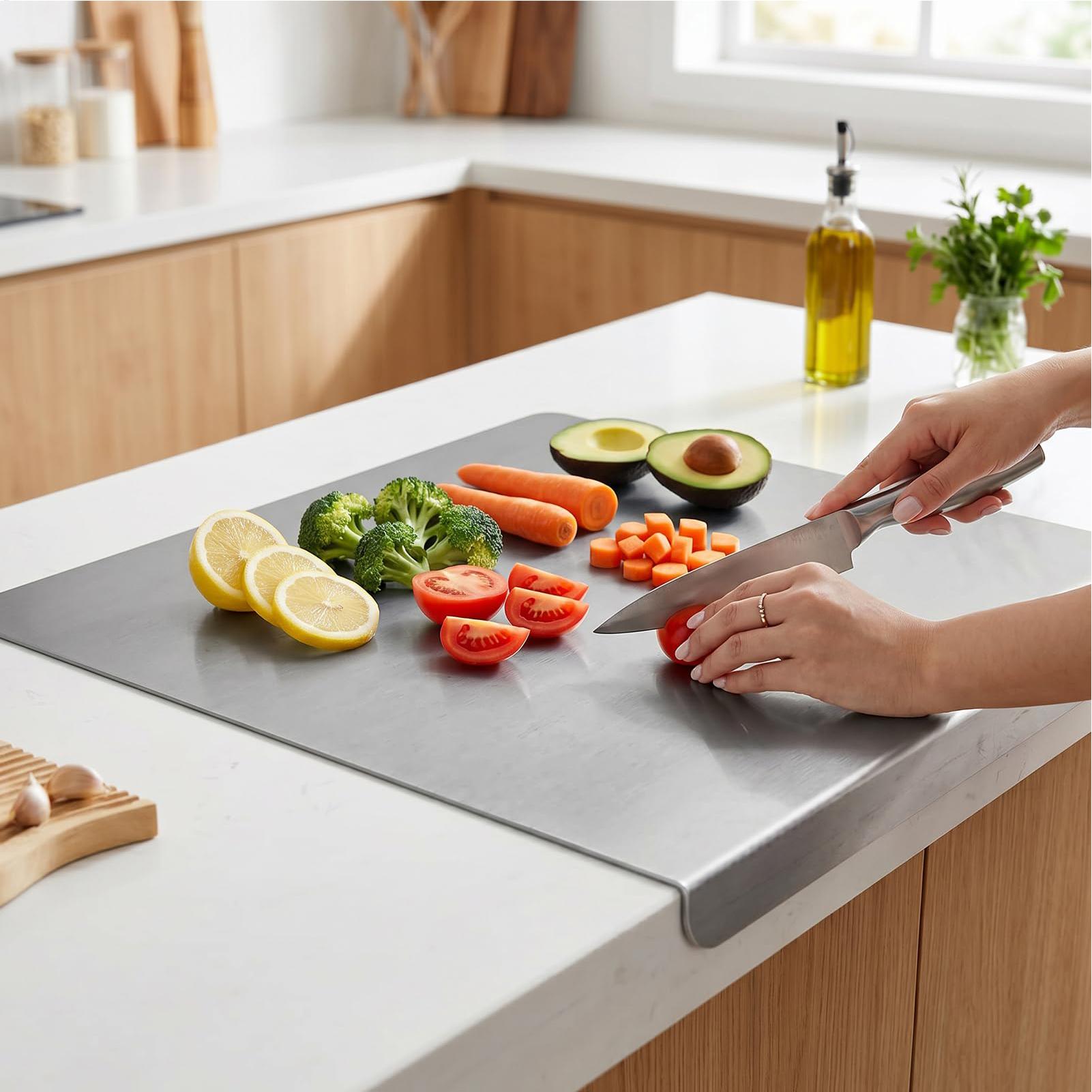 Meal Prep For Cutting - 滑り止めステンレス鋼製まな板、金属製ボード、家庭やレストランでの食事の準備、肉、野菜、パン、ペストリーの練り込みに、簡単に洗浄できます。