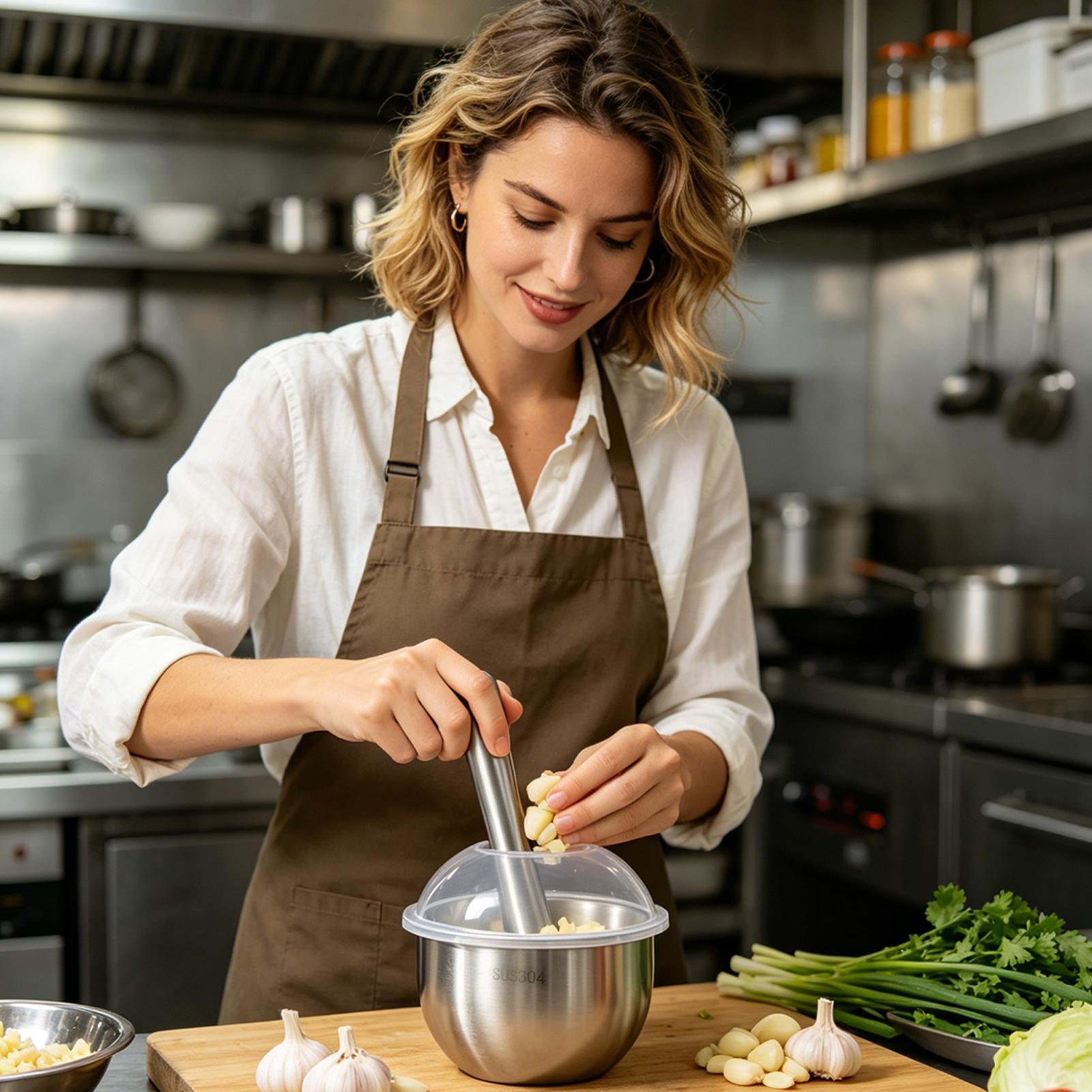 Meal Prep Manual - ガーリッククラッシャー ステンレス製 手動調味料スマッシャー ハンドヘルドガーリックプレス 家庭用キッチン ダイニングルーム