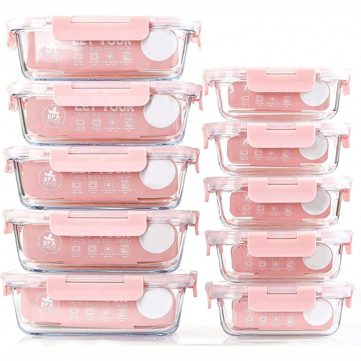 Meal Prep Freezer - 10個入りガラス製ミールプレップ容器、蓋付き食品保存容器、気密ガラスランチボックス、電子レンジ、オーブン、冷凍庫、食洗機対応