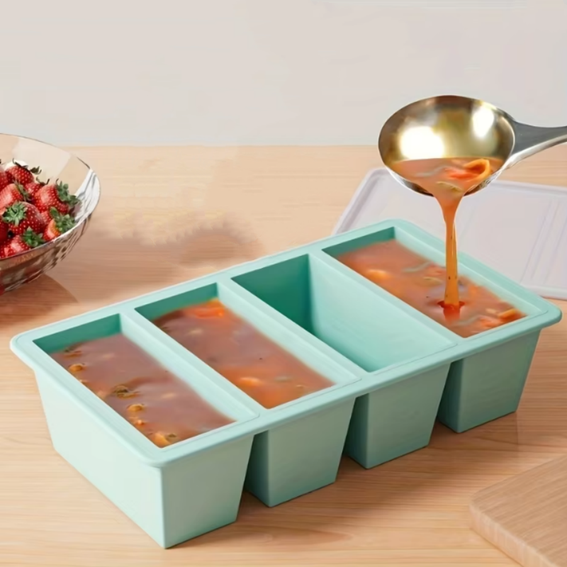 Meal Prep Chef - 蓋付きシリコン冷凍トレイ 1 個 - スープ、スープ、ソース用の耐久性のあるキッチン収納 -
