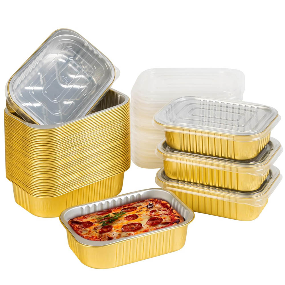Meal Prep Freezer - 蓋付き小型アルミパン、頑丈なアルミホイル食品容器、使い捨てアルミホイルパン（ベーキング、食事の準備、冷凍庫、持ち帰り用）