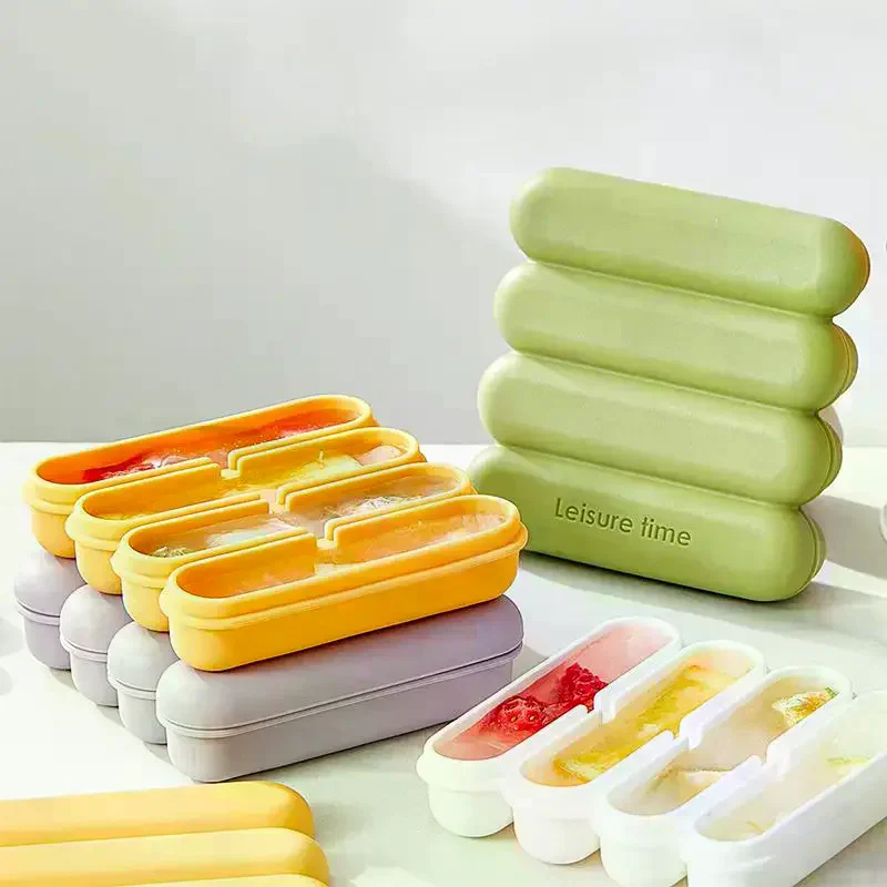 Meal Prep Freezer - 蓋付き4グリッド再利用可能なシリコン製氷皿、自家製アイスキャンディー型、冷蔵庫用食品冷凍容器、型と備品用