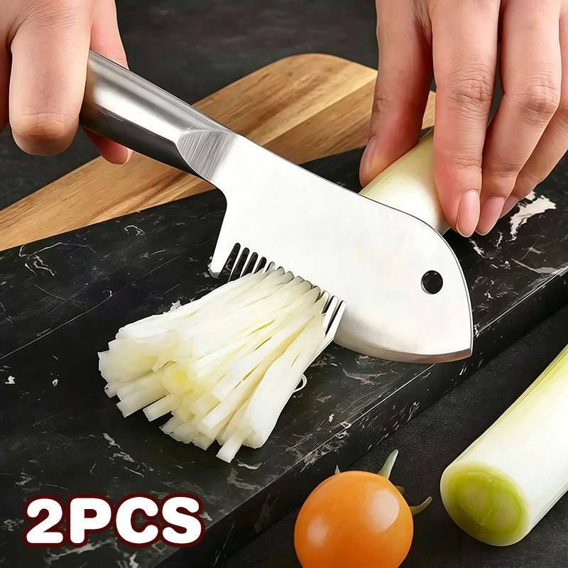 Meal Prep For Cutting - 2個入りステンレス製ネギ千切りナイフ、鋭利な刃で家庭のキッチンでの野菜のカットや毎日の食事の準備に最適