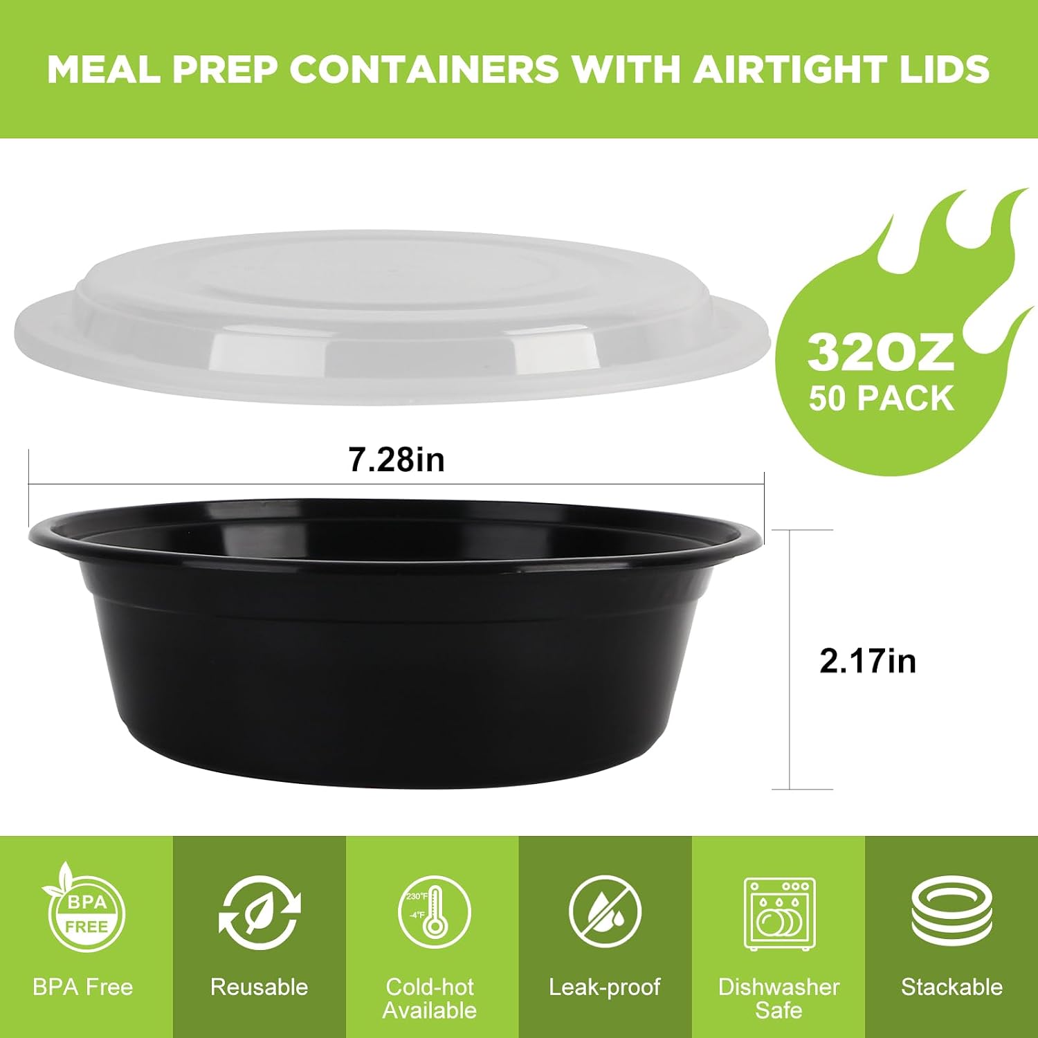 蓋付きミールプレップ容器 - 50個入り 32オンス ミール - Meal Prep Freezer のレビューと価格