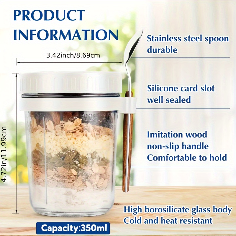 1個/2個入り ガラス製オートミールカップ、蓋とスプーン付き - Meal Prep Oatmeal Jars のレビューと価格