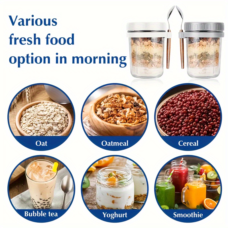 1個/2個入り ガラス製オートミールカップ、蓋とスプーン付き - Meal Prep Oatmeal Jars のレビューと価格