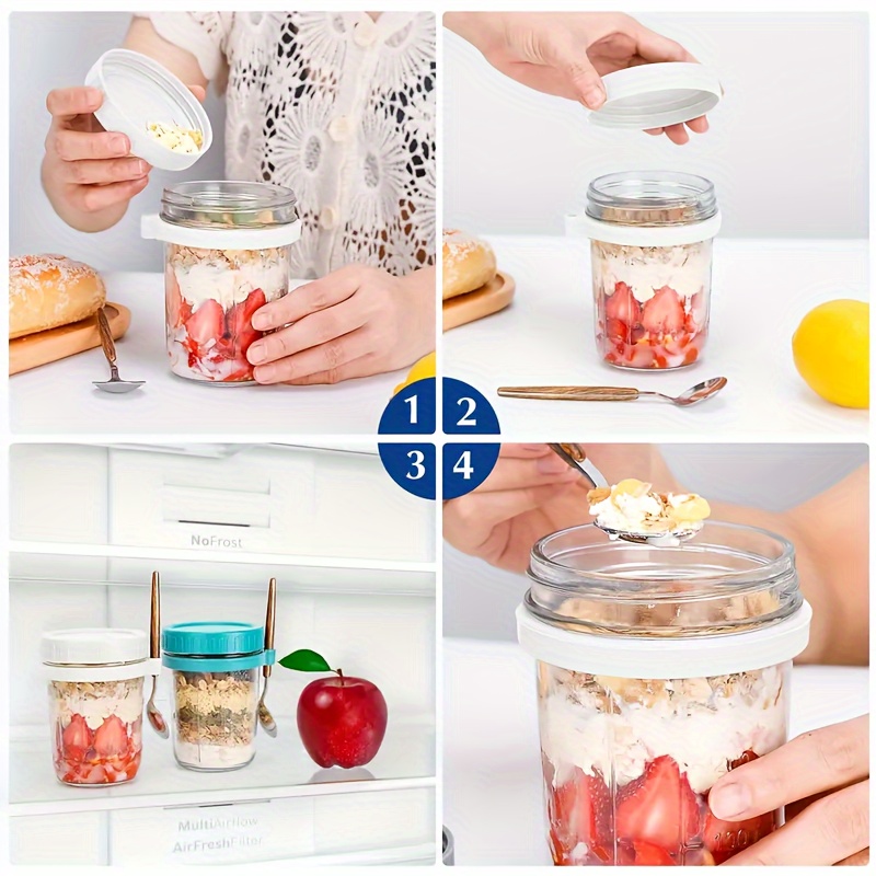 1個/2個入り ガラス製オートミールカップ、蓋とスプーン付き - Meal Prep Oatmeal Jars のレビューと価格
