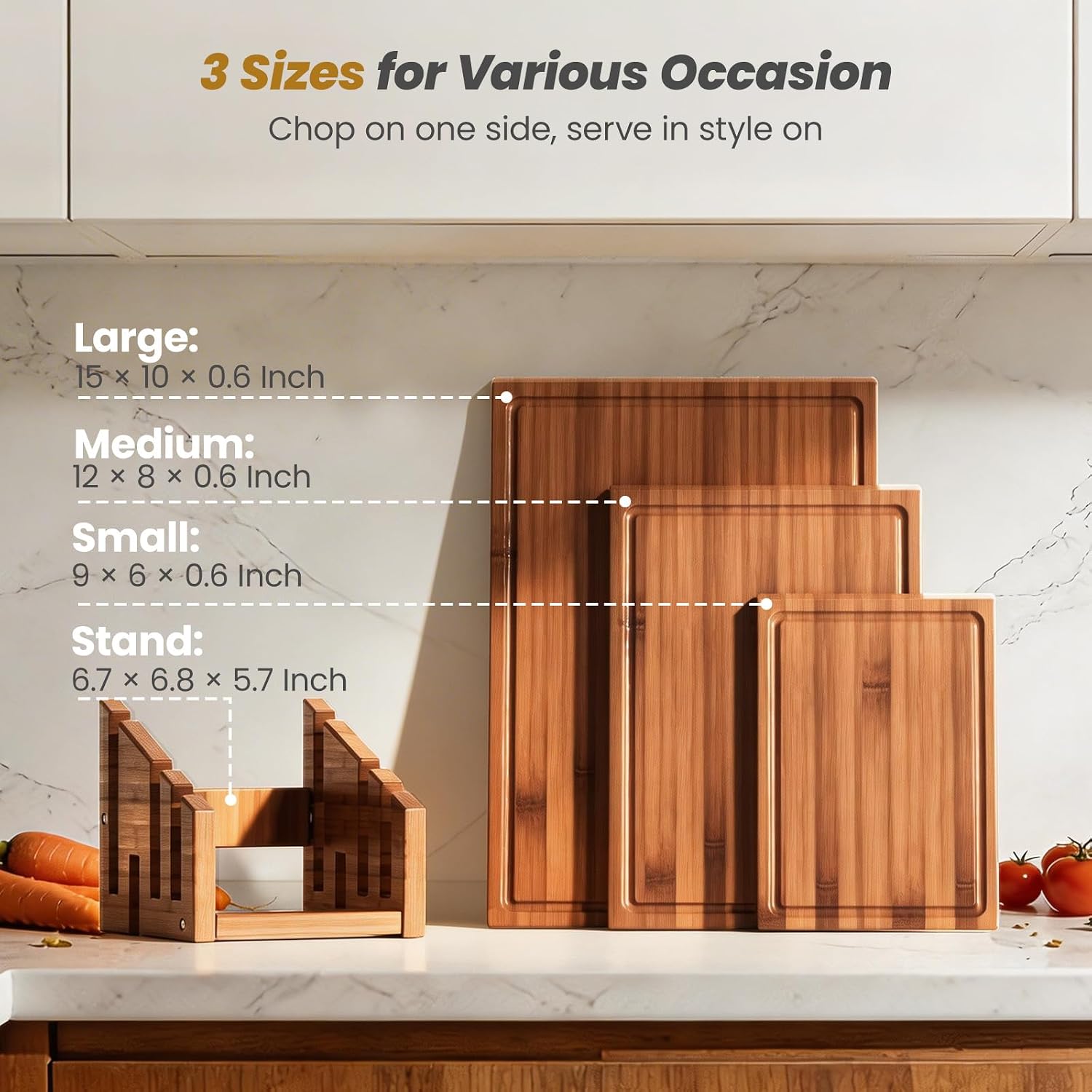 竹製まな板セット スタンド付き、3枚の両面まな板 キッチンで - Meal Prep For Cutting のレビューと価格