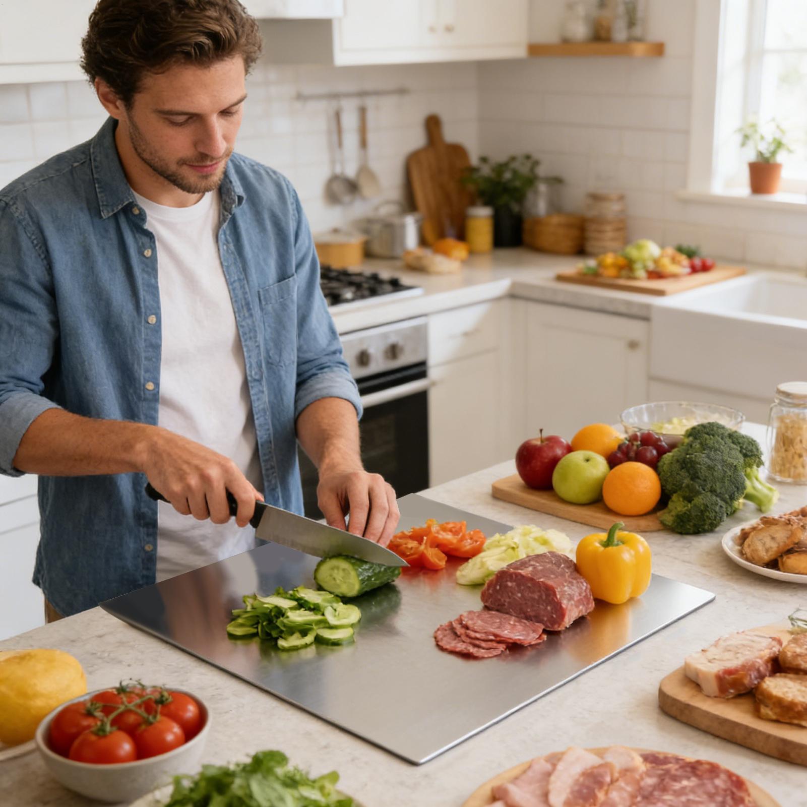 ステンレス鋼製まな板 ノンスティック両面肉切り板 シャルキュ - Meal Prep For Cutting のレビューと価格