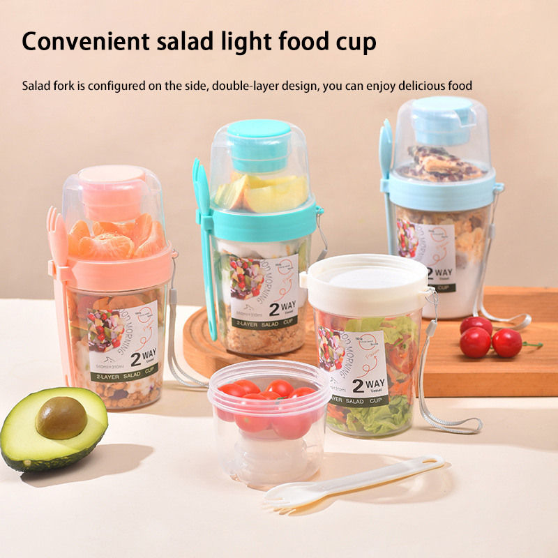 持ち運び可能な朝食サラダカップ 蓋とフォーク付き ヨーグルト - Meal Prep Oatmeal Jars のレビューと価格