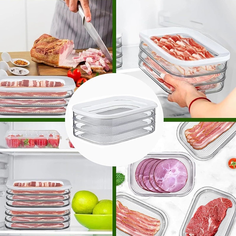 透明な蓋付きスタッカブル冷蔵庫用肉保存容器、冷蔵庫オーガナイ - Meal Prep For Cutting のレビューと価格