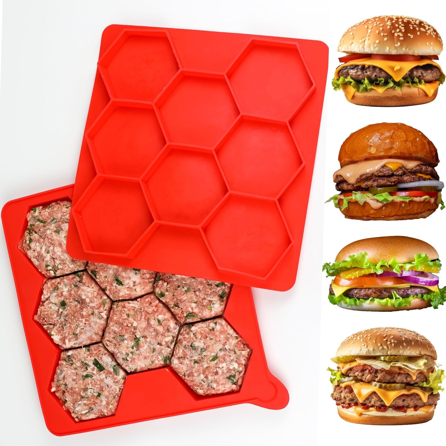 8穴シリコンハンバーガー型プレスモールド、ノンスティックバー - Meal Prep Freezer のレビューと価格