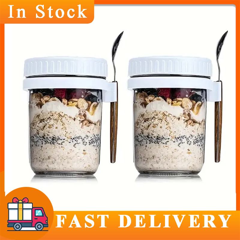 オーバーナイトオーツコンテナ 蓋とスプーン付き ポータブル朝 - Meal Prep Oatmeal Jars のレビューと価格