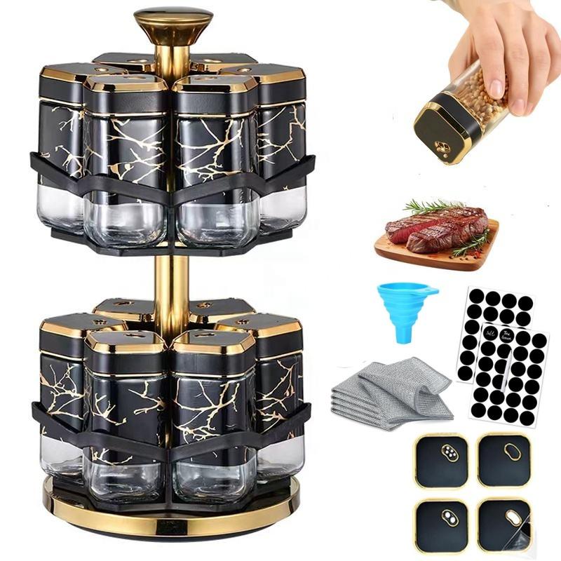 360 °   回転式スパイスラックオーガナイザー 12個の - Herb Keeper Bottle のレビューと価格
