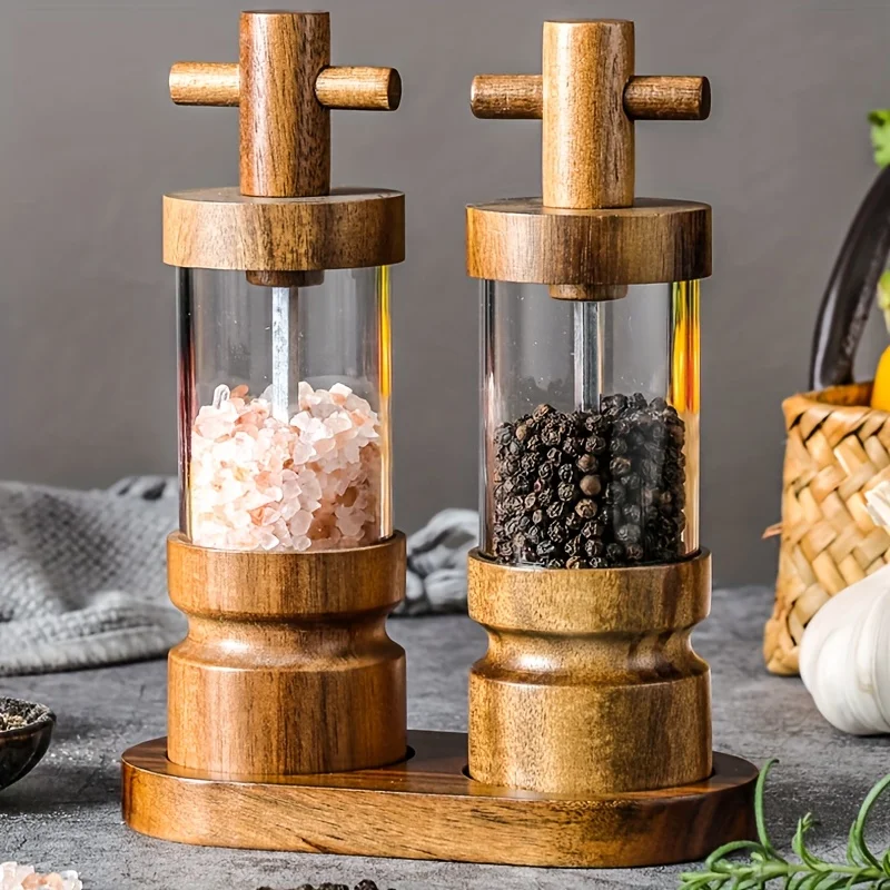 アカシア材製手動ブラックペッパーグラインダー、粗さ調整可能、 - Herb Keeper Bottle のレビューと価格