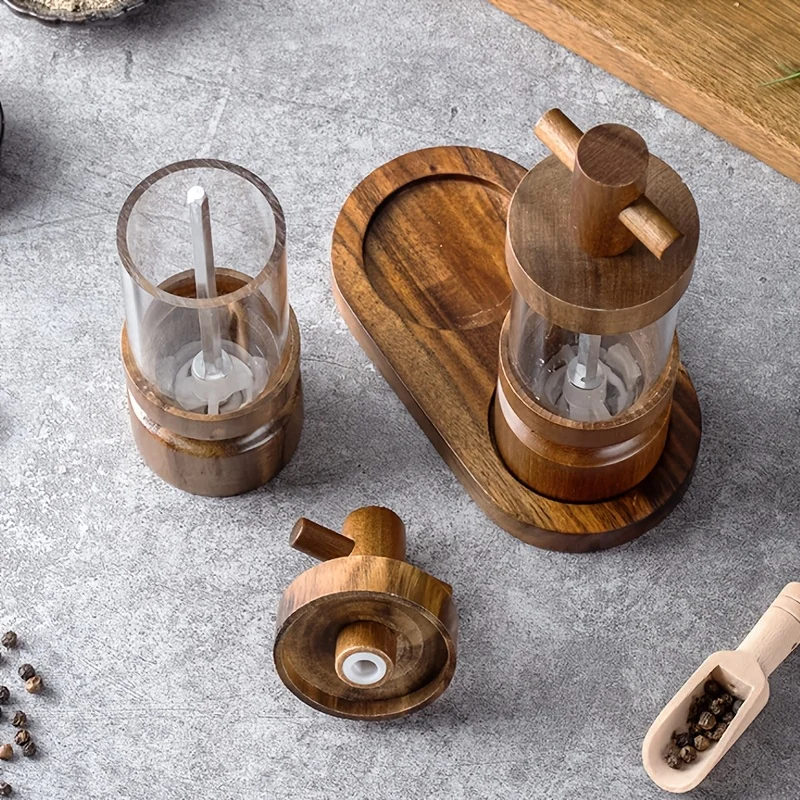 アカシア材製手動ブラックペッパーグラインダー、粗さ調整可能、 - Herb Keeper Bottle のレビューと価格