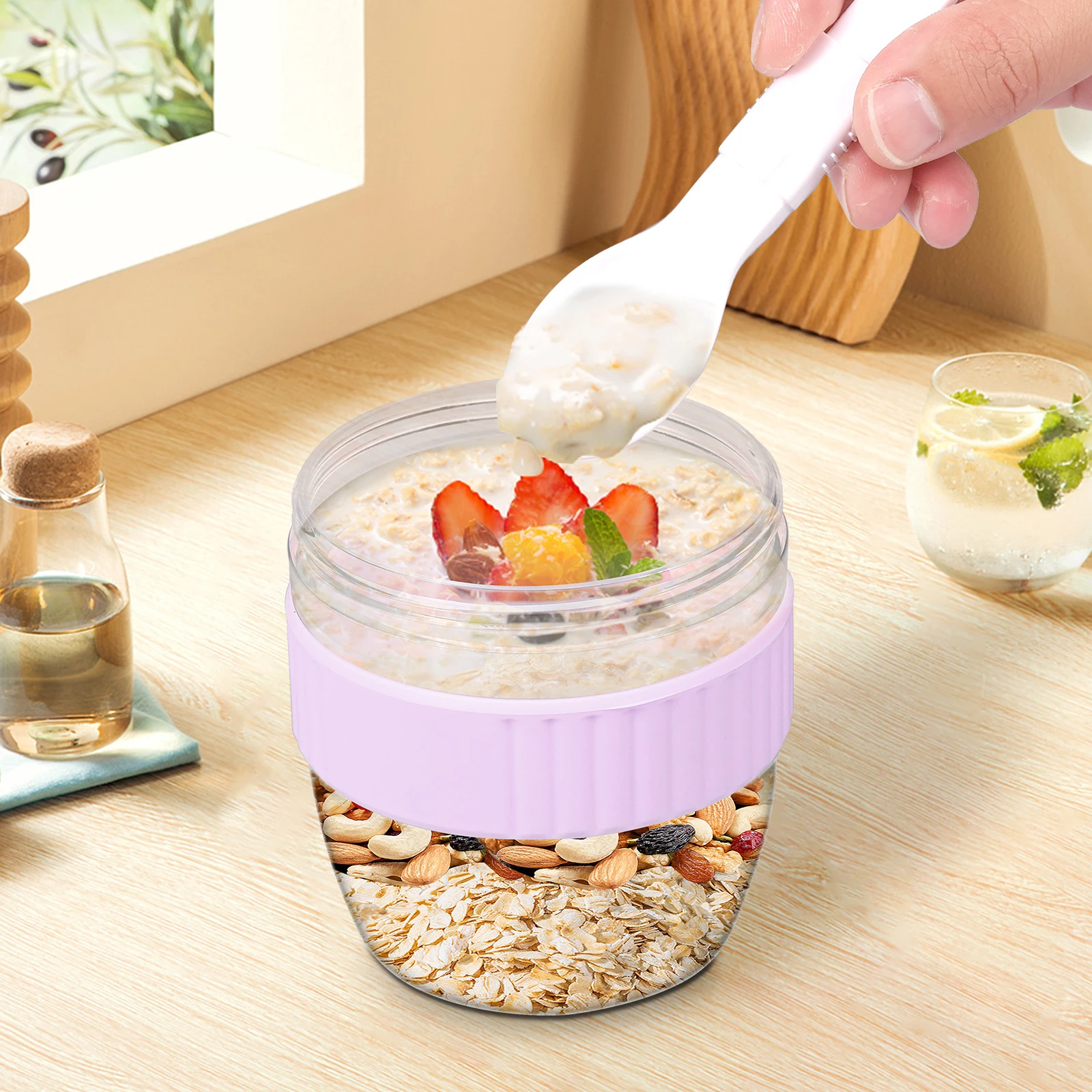二層構造のオーバーナイトオーツ容器、蓋とスプーン付き、再利用 - Meal Prep Oatmeal Jars のレビューと価格